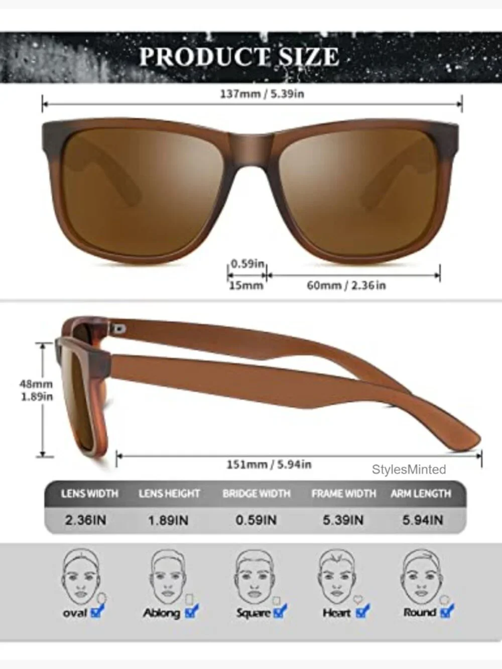 Men's Polarized Sunglasses Rectangular UV400 Protection Driving Fishing Golf